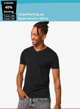 HEMA Stapelkorting op basic heren t-shirts aanbieding