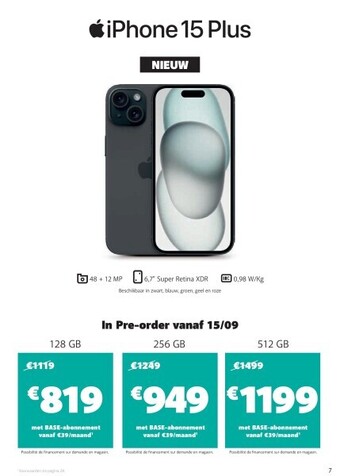 Base Iphone 15 plus 128 gb aanbieding
