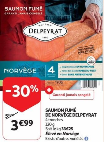 Auchan SAUMON FUMÉ DE NORVÈGE DELPEYRAT 120g aanbieding