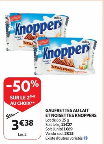 GAUFRETTES AU LAIT ET NOISETTES KNOPPERS Lot de 6 x 25 g