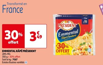 Auchan EMMENTAL RÂPÉ PRÉSIDENT 28% MG aanbieding