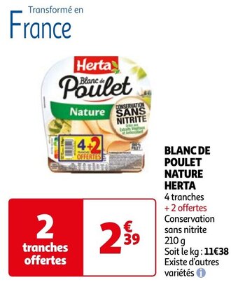 Auchan BLANC DE POULET NATURE HERTA aanbieding