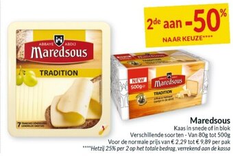 Intermarché Maredsous Kaas in snede of in blok aanbieding