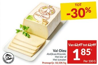 Intermarché Val-Dieu Abdijkaas Klassiek, Met bier of Met tomaten 100g aanbieding