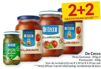 Intermarché De Cecco Pesto Genovese - 190g of Pastasauzen - 400g aanbieding