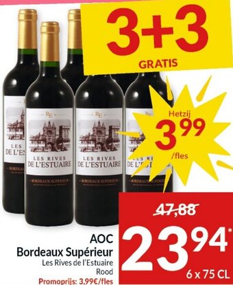 Intermarché AOC Bordeaux Supérieur Les Rives de l'Estuaire Rood 6 x 75cl aanbieding