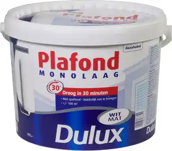 Bol.com Dulux plafondverf monolaag - mat - wit - 10l aanbieding
