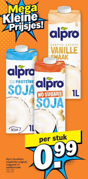 Alpro houdbare sojadrinks original, ongezoet of vanillesmaak