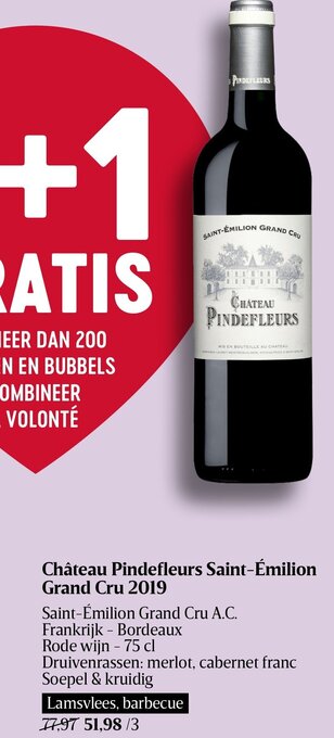 Delhaize Château Pindefleurs Saint-Émilion Grand Cru 2019 Rode wijn - 75 cl aanbieding