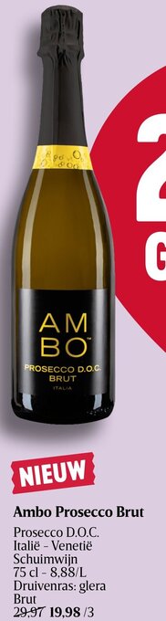 Delhaize Ambo Prosecco Brut Prosecco D.O.C. Schuimwijn 75cl aanbieding