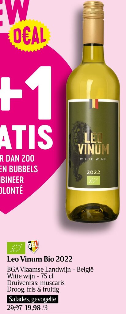 Delhaize Leo Vinum Bio 2022 Witte Wijn 75cl aanbieding