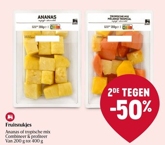 Delhaize Fruitstukjes Ananas of tropische mix aanbieding