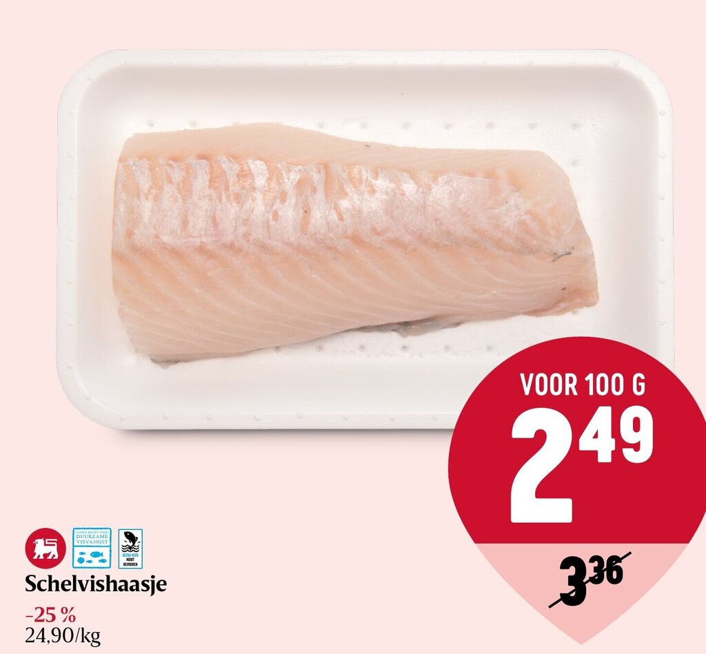 Delhaize Schelvishaasje 100g aanbieding
