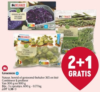 Groenten Natuur, bereid of gestoomd (behalve 365 en bio)