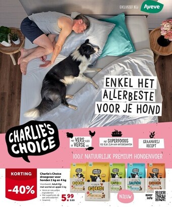 AVEVE Charlie’s choice droogvoer voor honden 1 kg en 4 kg aanbieding