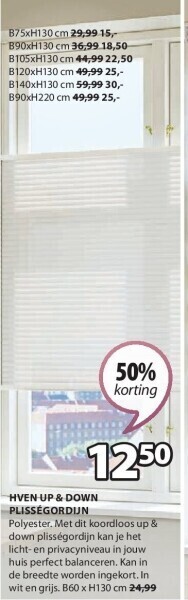 Jysk Hven up & down plisségordijn aanbieding