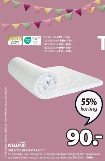 Jysk Gold t30 dekmatras aanbieding