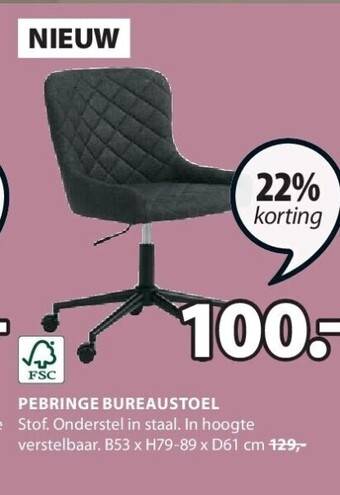 Jysk Pebringe bureaustoel aanbieding