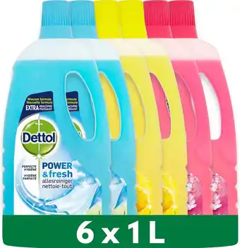 Bol.com Dettol - 6l allesreiniger power & fresh - katoenfris 2x1l - citrus 2x1l - kersenbloesem 2x1l - voordeelverpakking aanbieding