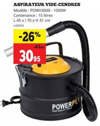 ASPIRATEUR VIDE-CENDRES L 45 x I 70 x H 31 cm