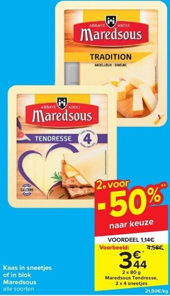 Carrefour Kaas in sneetjes of in blok maredsous aanbieding