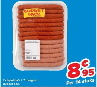 Carrefour 7 chipolata’s + 7 merguez budget pack aanbieding