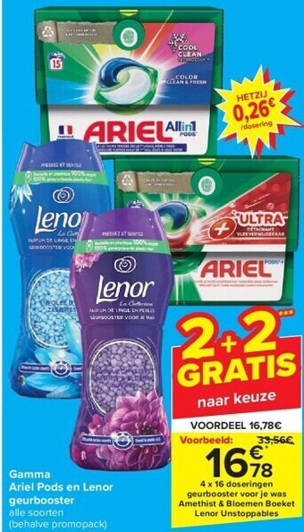 Carrefour Gamma ariel pods en lenor geurbooster aanbieding