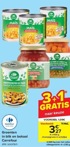 Carrefour Groenten in blik en bokaal carrefour aanbieding