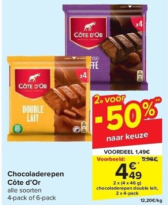 Carrefour Chocoladerepen côte d’or aanbieding