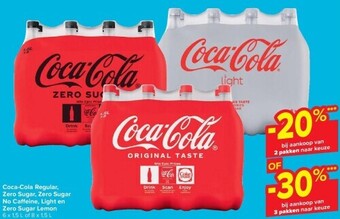 Carrefour Coca-cola regular, zero sugar, zero sugar no ca eine, light en zero sugar lemon aanbieding