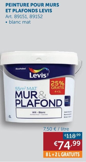 Zelfbouwmarkt PEINTURE POUR MURS ET PLAFONDS LEVIS aanbieding