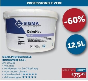 Zelfbouwmarkt PEINTURE D'INTÉRIEUR PROFESSIONNELLE SIGMA 12,5 L aanbieding