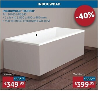Zelfbouwmarkt BAIGNOIRE ENCASTRÉE HARPER 1800 x 800 x 480 mm aanbieding