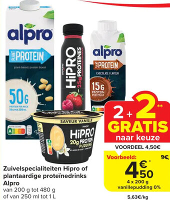 Carrefour Market Alpro Zuivelspecialiteiten Hipro of plantaardige proteïnedrinks 4 x 200g aanbieding