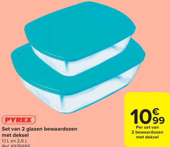 Carrefour Market PYREX Set van 2 glazen bewaardozen met deksel aanbieding