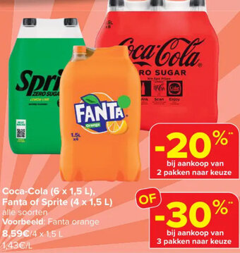 Carrefour Market Coca-Cola (6 x 1,5 L), Fanta of Sprite (4 x 1,5 L) aanbieding