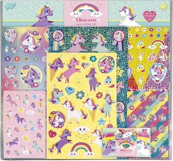 Bol.com Totum unicorn stickers xl super sticker set 7 stickervellen - incl. metallic en 3d puffy stickers met eenhoornthema aanbieding