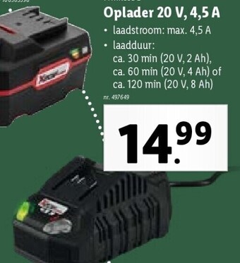 Lidl Oplader 20 v, 4,5 a aanbieding