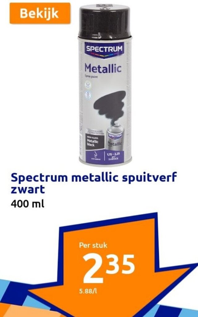 Spectrum metallic spuitverf zwart 400ml promotie bij Action