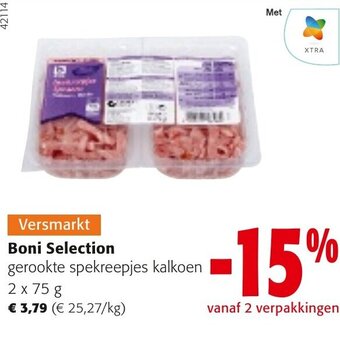 Colruyt Boni Selection gerookte spekreepjes kalkoen 2 x 75 g aanbieding