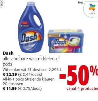 Colruyt Dash Witter dan wit 51 dosissen 2,295 L of All-in-1 pods Stralende kleuren 20 dosissen aanbieding