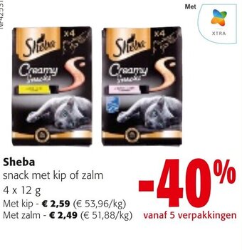 Colruyt Sheba Snack met kip of zalm 4 x 12g aanbieding
