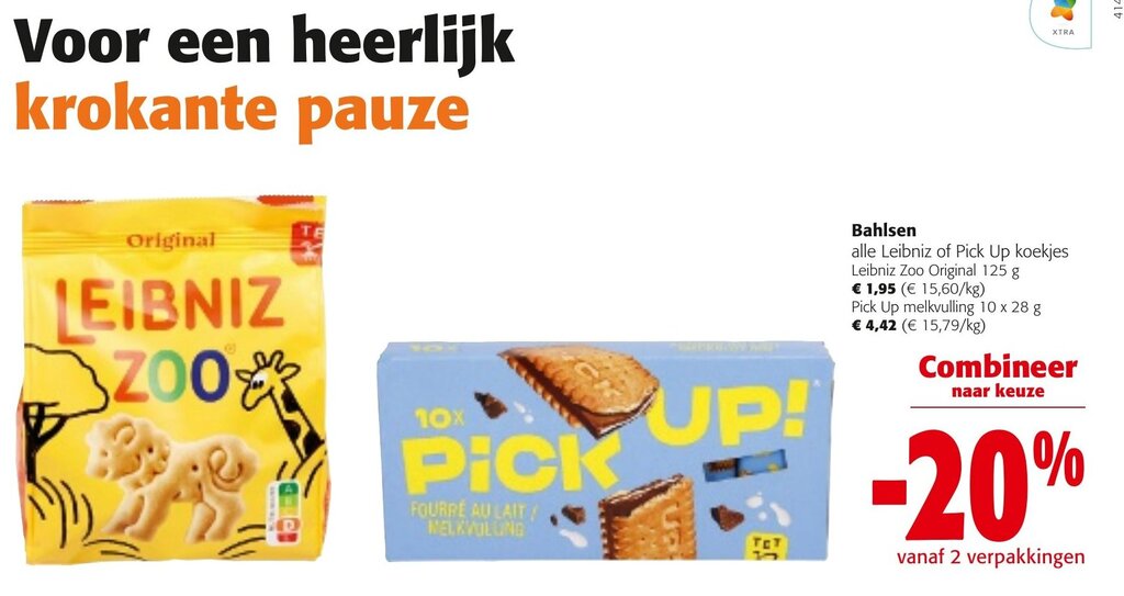 Colruyt Bahlsen alle Leibniz of Pick Up koekjes Leibniz Zoo Original 125 g of Pick Up melkvulling 10 x 28 g aanbieding