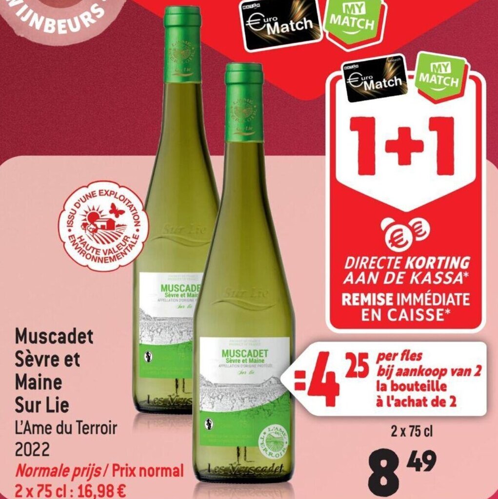 Match Muscadet Sèvre et Maine Sur Lie L'Ame du Terroir 2022 2 x 75cl aanbieding