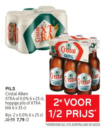 Cristal Alken Pils XTRA of 0.0% 6 x 25 cl, hoppige pils of XTRA blik 6 x 33 cl