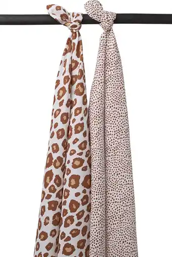 Meyco baby cheetah/panter swaddle - 2-pack - hydrofiel - camel - 120x120cm
