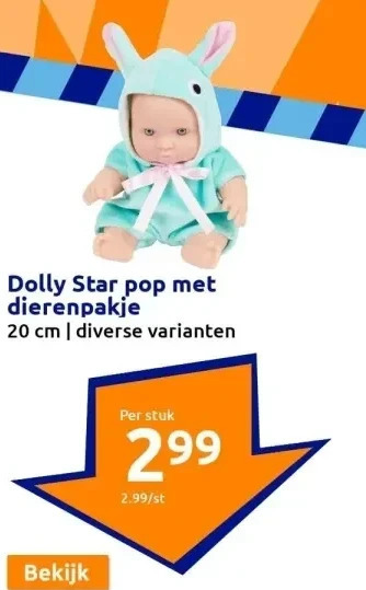 Action Dolly star pop met dierenpakje aanbieding