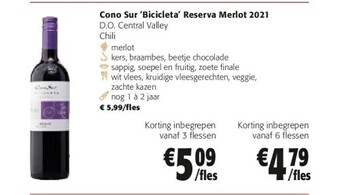 Colruyt Cono sur 'bicicleta' reserva merlot 2021 aanbieding