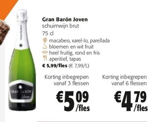 Colruyt Gran barón joven schuimwijn brut 75 cl aanbieding