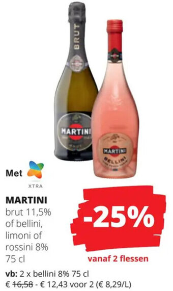 Spar Colruyt MARTINI brut 11,5% of bellini, limoni of rossini 8% 75 cl aanbieding